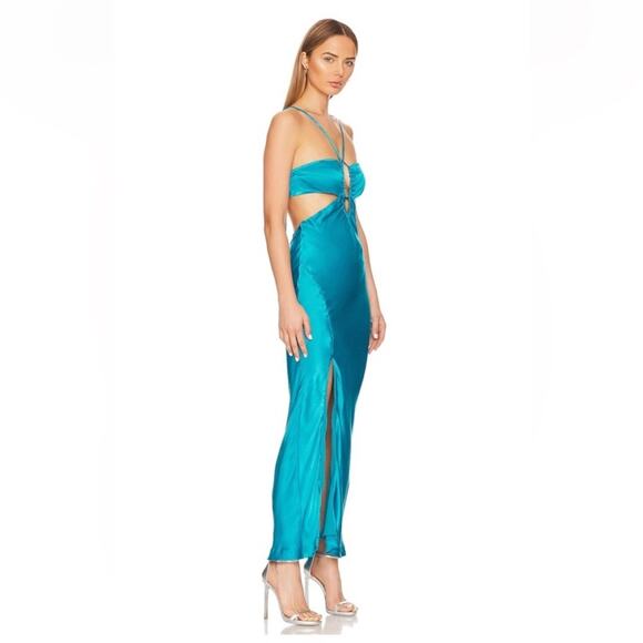 New NWT Bardot x Revolve Daring Satin Maxi Dress in Marine Blue - Picture 3 of 7